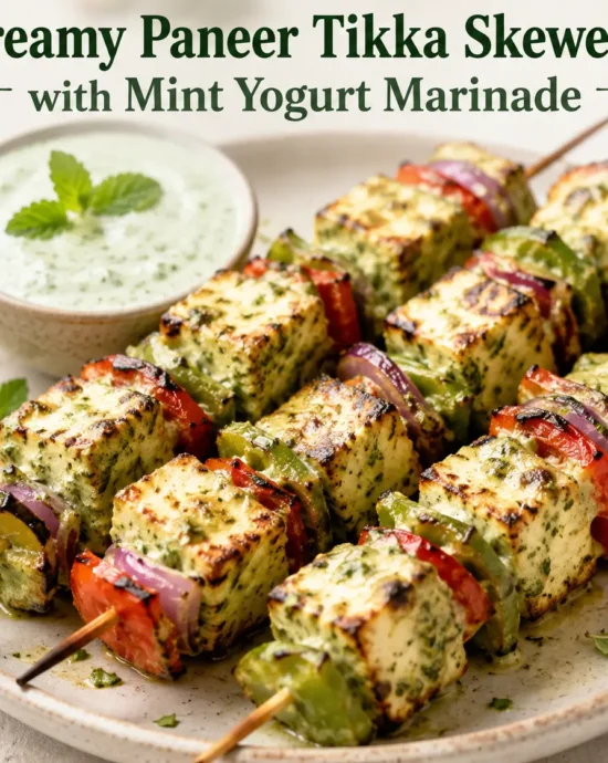 Creamy Paneer Tikka Skewers with Mint Yogurt Marinade
