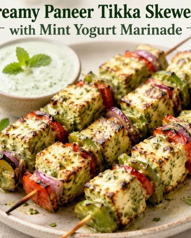 Creamy Paneer Tikka Skewers with Mint Yogurt Marinade